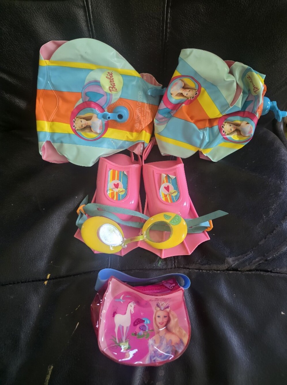 Barbie Water Wings, Flipper Set, Goggles & Purse Lot